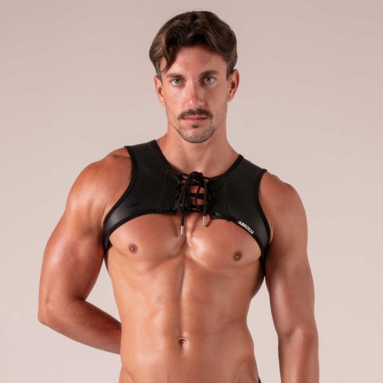 Absolu Male By TOF PARIS Bond*ge Crop - Harness Adjustable Front Lacing Black 44