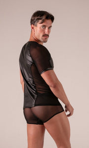 Absolu Male By TOF PARIS Rebel Mesh T-Shirt Crew - Neck Leather Look 16