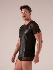 Absolu Male By TOF PARIS Rebel Mesh T-Shirt Crew - Neck Leather Look 15