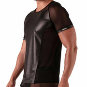 Absolu Male By TOF PARIS Rebel Mesh T-Shirt Crew - Neck Leather Look 11