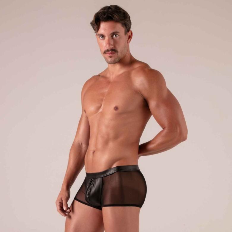 Absolu Male By TOF PARIS Rebel Zipped Boxer Trunks Secret Pocket Mesh Black 24