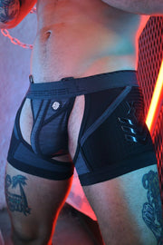 BREEDWELL Cockpit Stretchy Backless Boxer Chock Jock - Chaps Trio in Black 265