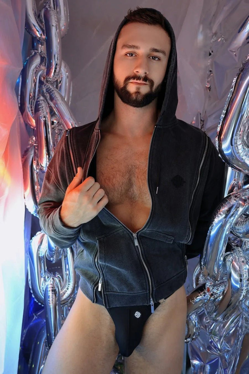 BREEDWELL Darkroom Hoodie Unique Zippers Heavy - Weight Knit Cotton Vest in Black8