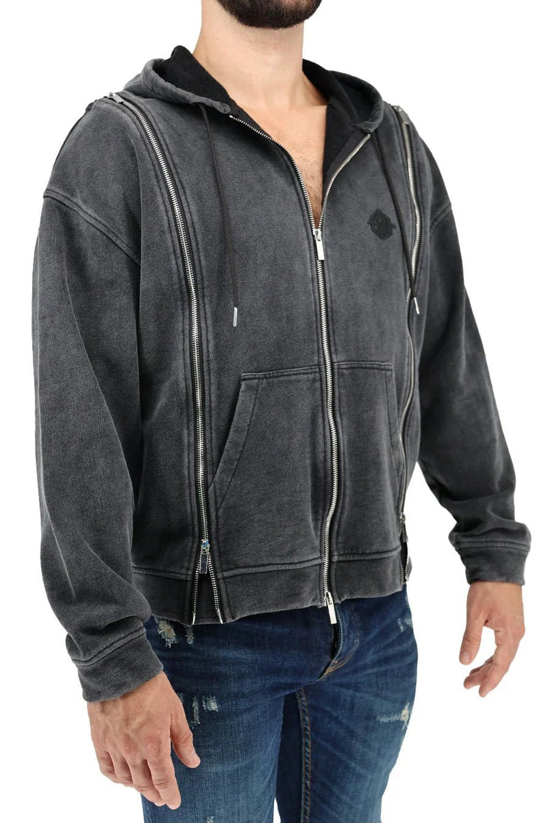 BREEDWELL Darkroom Hoodie Unique Zippers Heavy - Weight Knit Cotton Vest in Black5