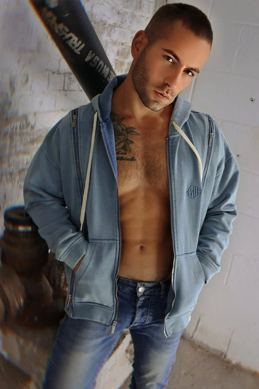 BREEDWELL Darkroom Hoodie Unique Zippers Heavy - Weight Knit Cotton Vest in Indigo2