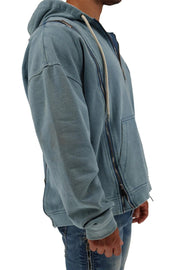 BREEDWELL Darkroom Hoodie Unique Zippers Heavy - Weight Knit Cotton Vest in Indigo7