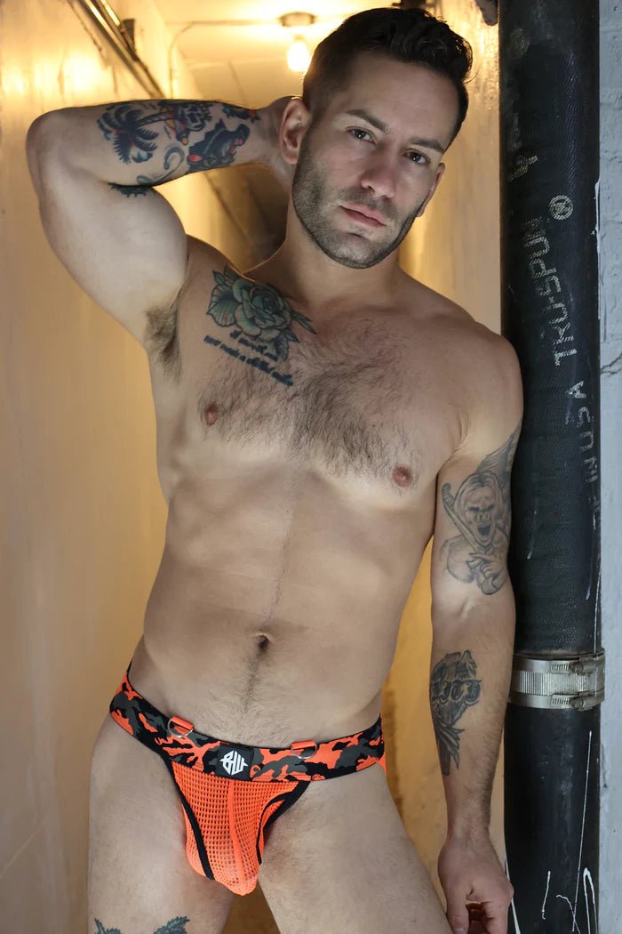 BREEDWELL Neo - Camo Jock With Built - In D - Rings Jockstrap Neon Orange 166