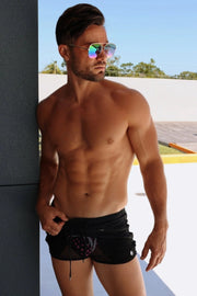 BREEDWELL Tanning Booty Breathers Shorts Mesh Front & Back Panels in Sheer Black 222