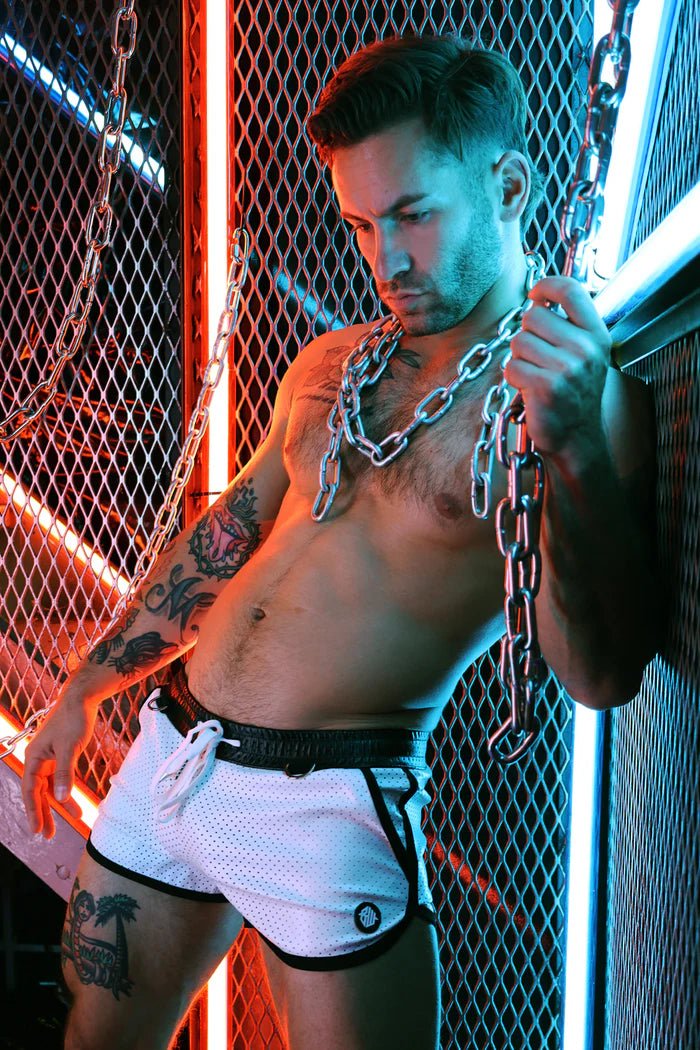 BREEDWELL Transistor Shorts Perforated Vegan Leather Short in White 318