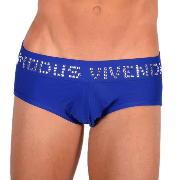 Modus Vivendi Swim-Briefs With Shiny Metallic Cubic Waistband Blue BS1811 10