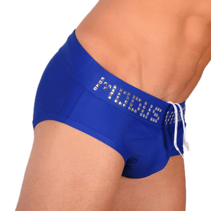 Modus Vivendi Swim-Briefs With Shiny Metallic Cubic Waistband Blue BS1811 10