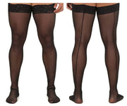 CandyMan Mens Mesh Thigh Highs With Matching Lace in Black 99533 O/S 32