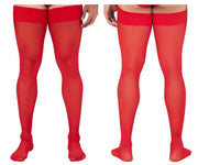 CandyMan Mens Mesh Thigh Highs With Matching Lace in Red One Size 99533 32