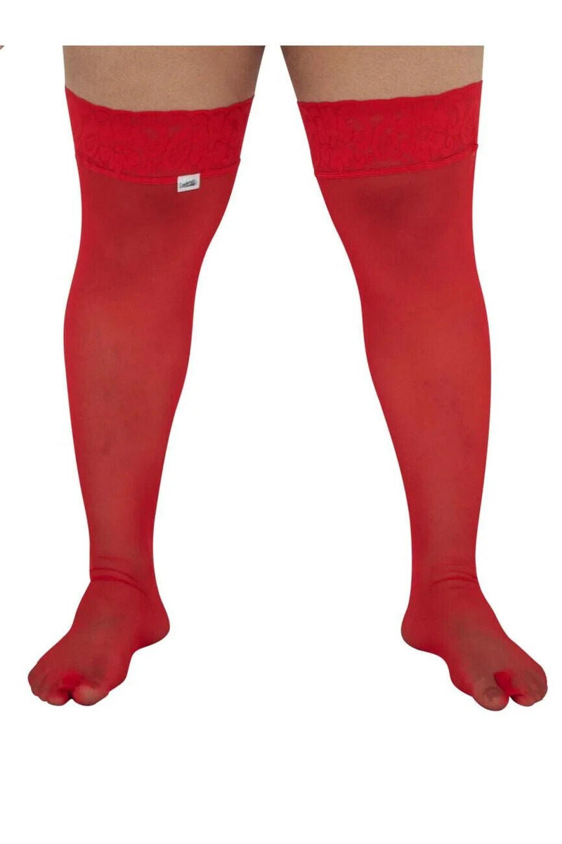 CandyMan Mens Mesh Thigh Highs With Matching Lace in Red One Size 99533x 33