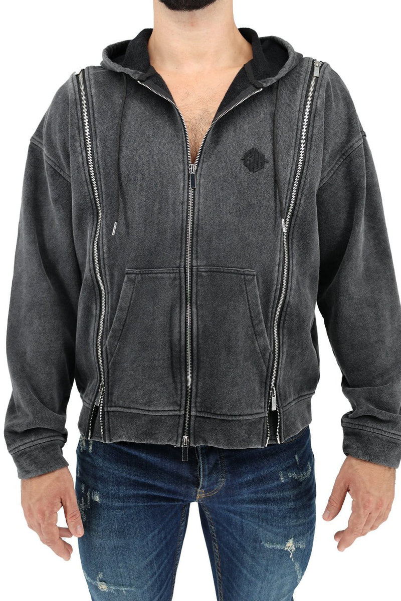 BREEDWELL Darkroom Hoodie Unique Zippers Heavy-Weight Knit Cotton Vest in Black