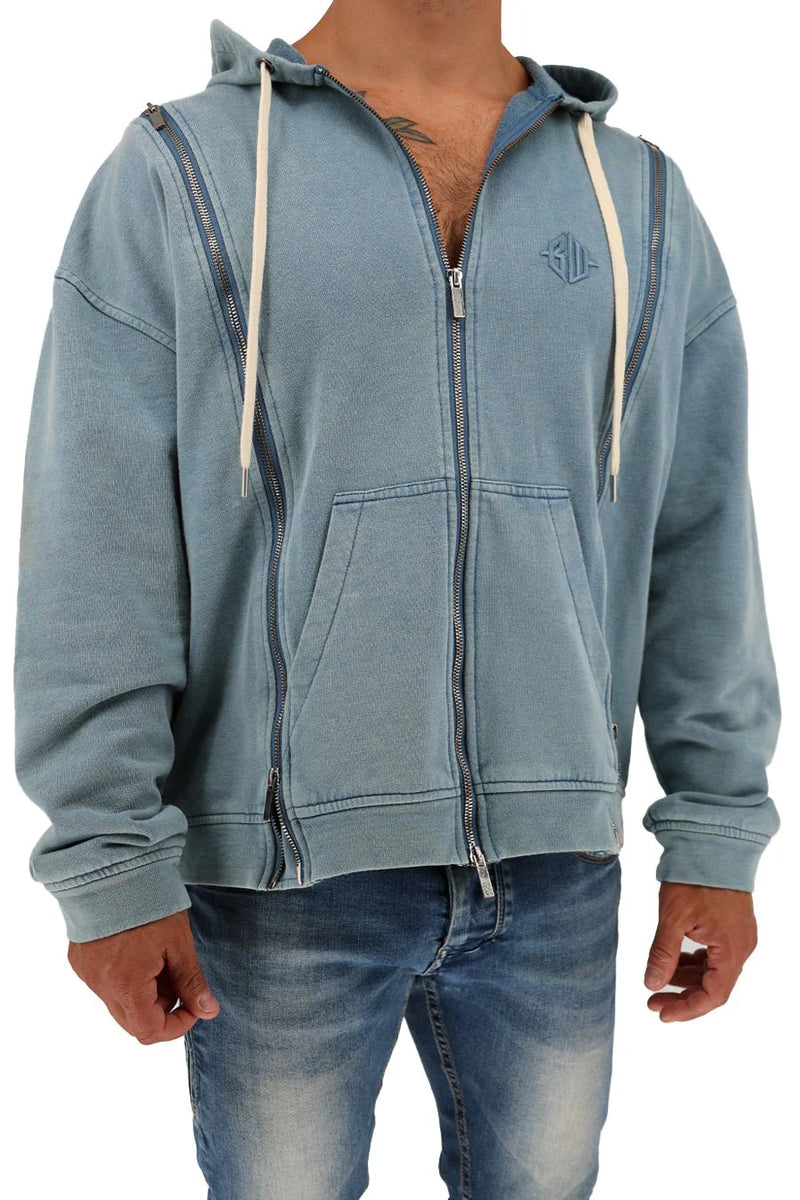 BREEDWELL Darkroom Hoodie Unique Zippers Heavy-Weight Knit Cotton Vest in Indigo