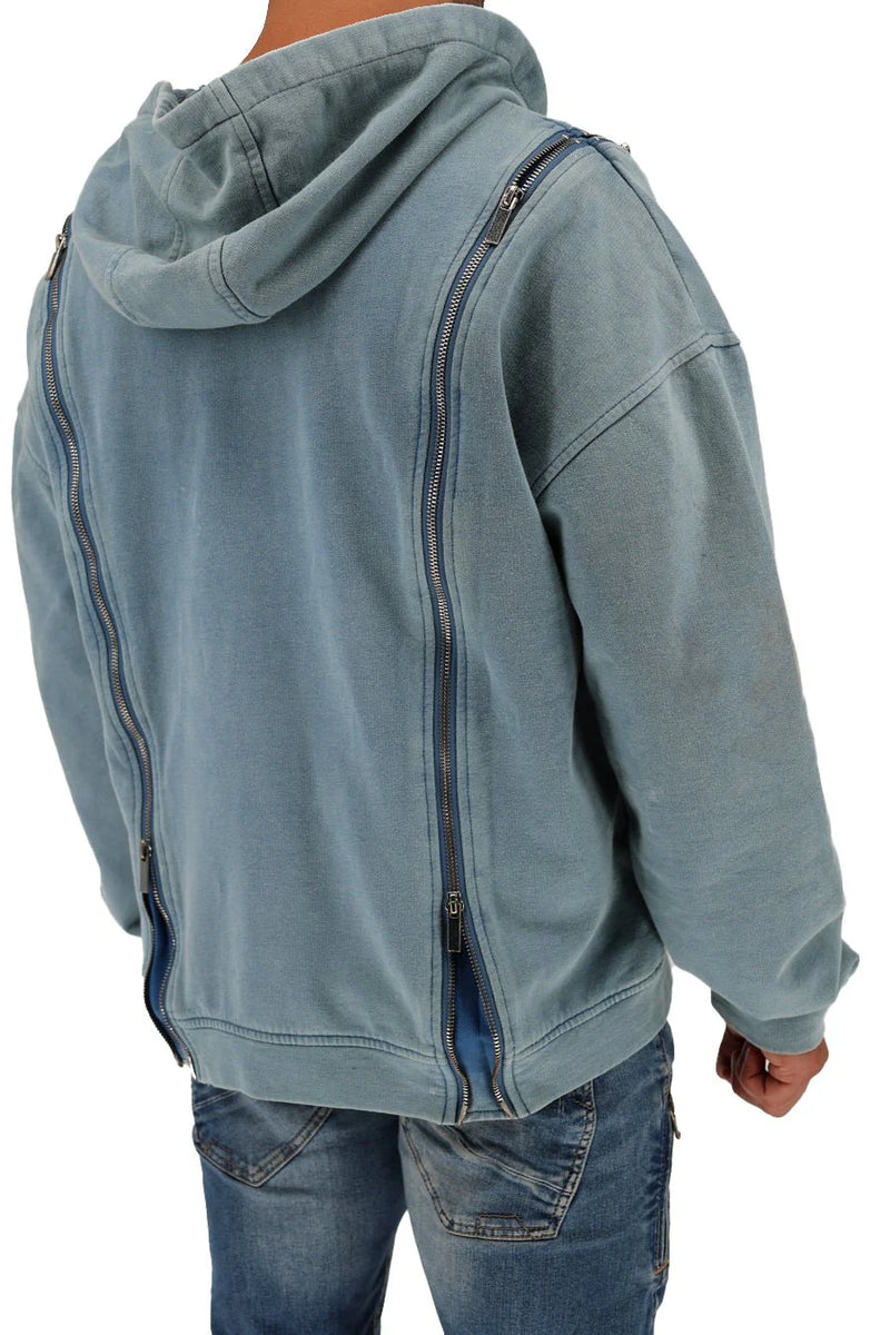 BREEDWELL Darkroom Hoodie Unique Zippers Heavy-Weight Knit Cotton Vest in Indigo