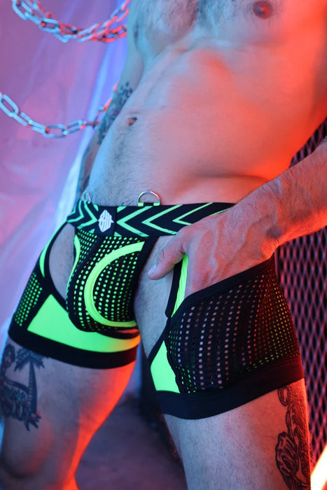 BREEDWELL Boxer-Jock Chock Dickmatized Chaps Combo Mesh Pockets Neon Green