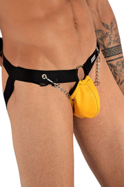 DNGEON MOB Eroticwear Jockstrap ChainLink Leather - Look Jock O/S Yellow DMBL02 23