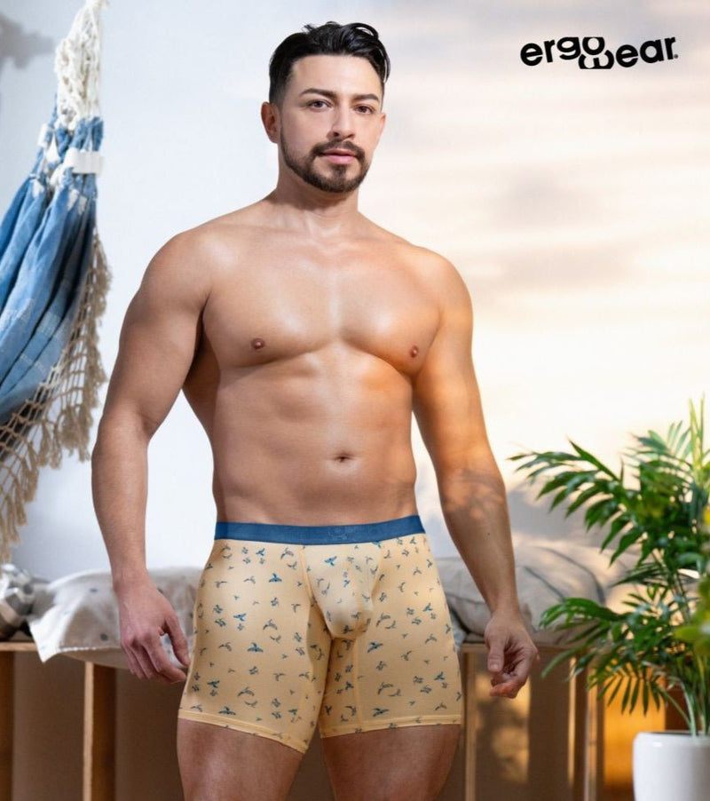 ErgoWear Midcut SLK SE Long Boxer Micro Mesh 3D Pouch in Peach Birds 1775 892