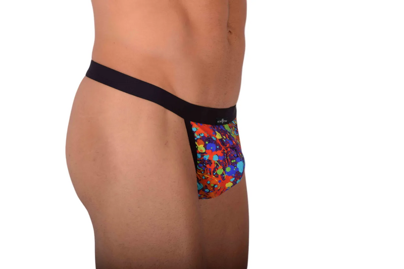 MEDIUM Gregg Homme Swimwear Thong Flamed Swim Tangas Paint Splatter 153204 142