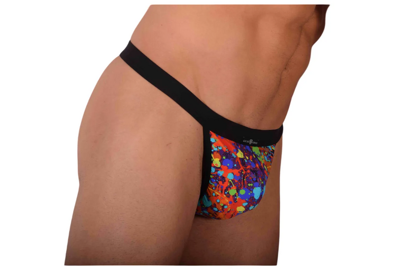 MEDIUM Gregg Homme Swimwear Thong Flamed Swim Tangas Paint Splatter 153204 142