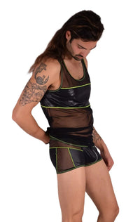 Kit Gregg Homme L Tank Top & M Boxer Front Zip Black/Neon Green 33656 MX149