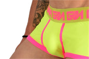 Large Garcon Model Boxer Trunk Neon Yellow Pink 31