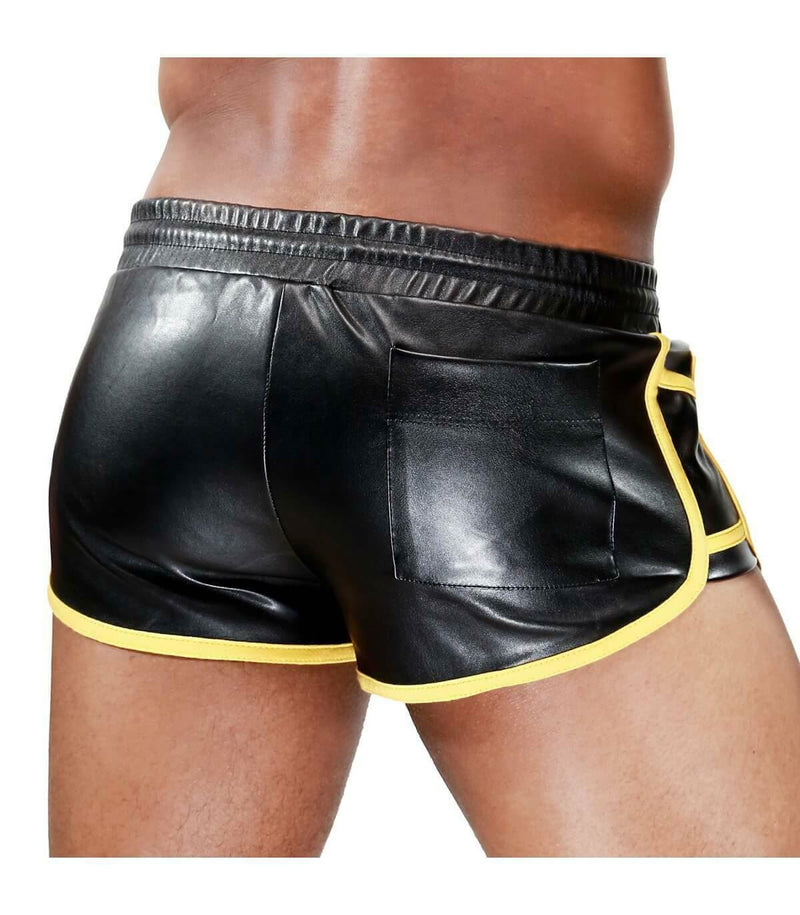 Leather - Look Short TOF PARIS Cruise Delux Shorts Black & Yellow 233