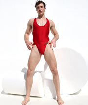 Medium RUFSKIN Swimwear BASILE Swim - Brief Bodysuit Singlet Chrome Buckle Red 702