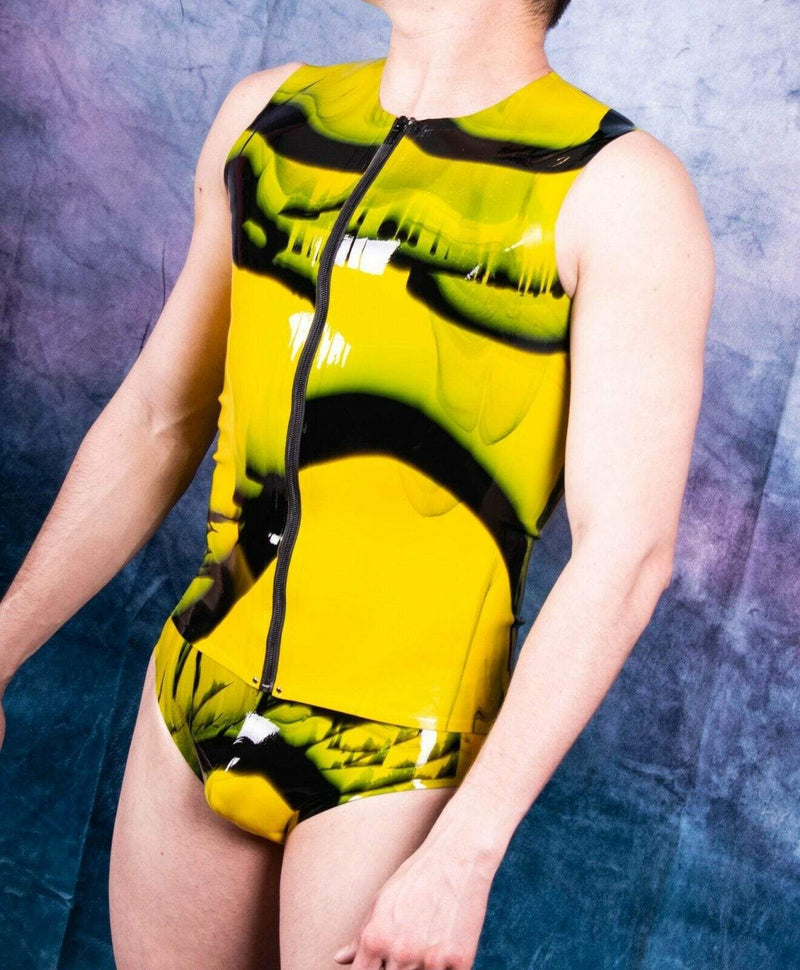 Mens Latex Briefs And TankTop Fetish Mens Rubber Suit Latex Suits Polymorphe YEL8