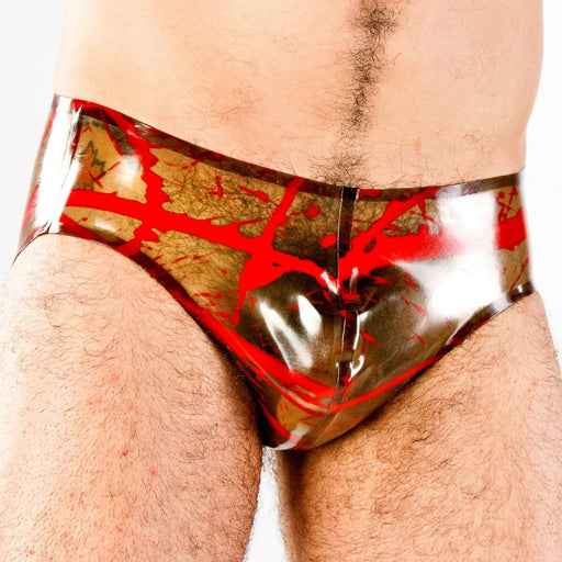 Mens Latex Briefs By Polymorphe Splashed Rubber Natural Smoked Red UN - 015ASPLAT 62