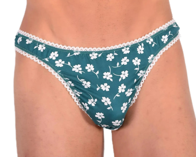 M/L SMU Sensual Floral Green/White Thong 33522 MX134