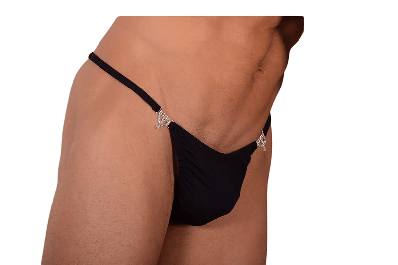 M/L SMU Thong Rhinestones Black 32''34'' Waist MX10 10055510