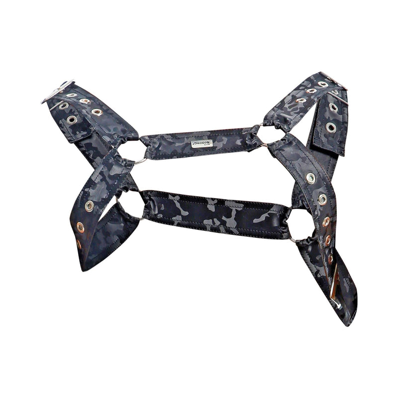 MOB DNGEON Classic Belt Harness O/S in Luxurious Faux Leather Black Camo DMBL13 53