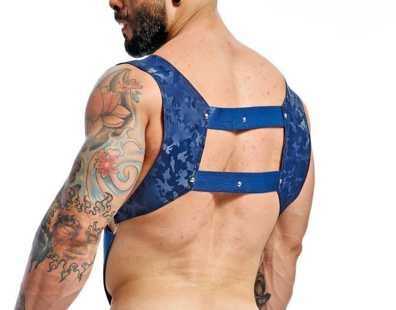 MOB DNGEON Crop Top Harness With C - Ring Faux Leather Navy - Camo DMBL08 B62