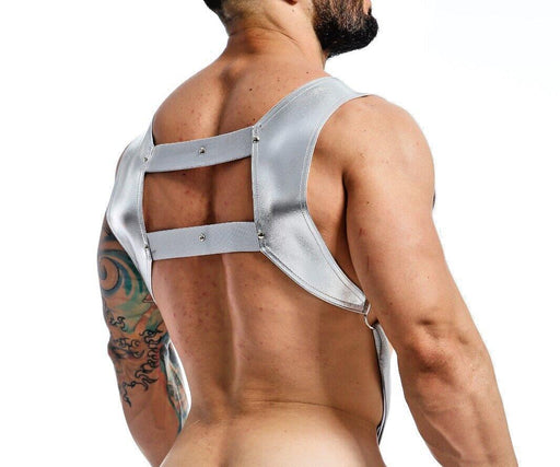 MOB DNGEON Crop Top Harness With C - Ring Faux Leather Silver Mirror DMBL082