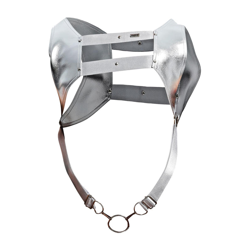 MOB DNGEON Crop Top Harness With C - Ring Faux Leather Silver Mirror DMBL084
