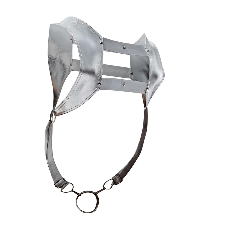 MOB DNGEON Crop Top Harness With C - Ring Faux Leather Silver Mirror DMBL085
