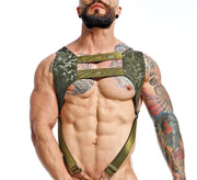 MOB DNGEON Crop Top Harness With C - Ring Leather Look Pure - Camo DMBL084