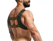 MOB DNGEON Crop Top Harness With C - Ring Leather Look Pure - Camo DMBL082