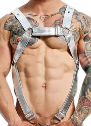 MOB DNGEON Cross C - Ring Harness Wide Adjustable Strap O/S Silver Mirror DMBL07 - SexyMenUnderwear.com