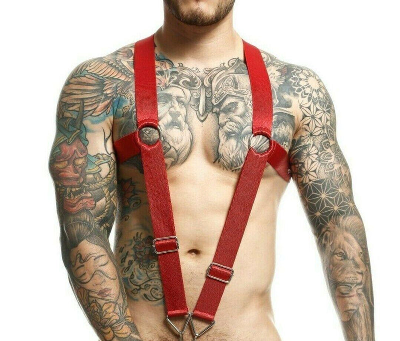 MOB DNGEON Crossback Elastic Harness O - Ring Cherry Red Open Front DMBL05 S8A1