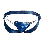 MOB DNGEON Eroticwear Snap Jockstrap Open Back Metal Ring Blue Mirror O/S DMBL03 - B011