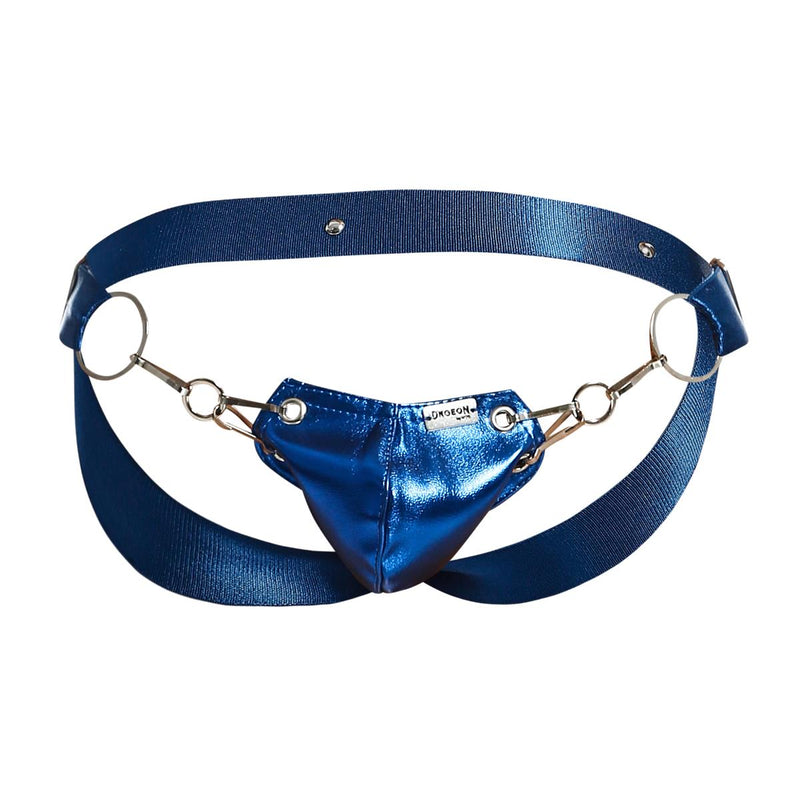 MOB DNGEON Eroticwear Snap Jockstrap Open Back Metal Ring Blue Mirror O/S DMBL03 - B011