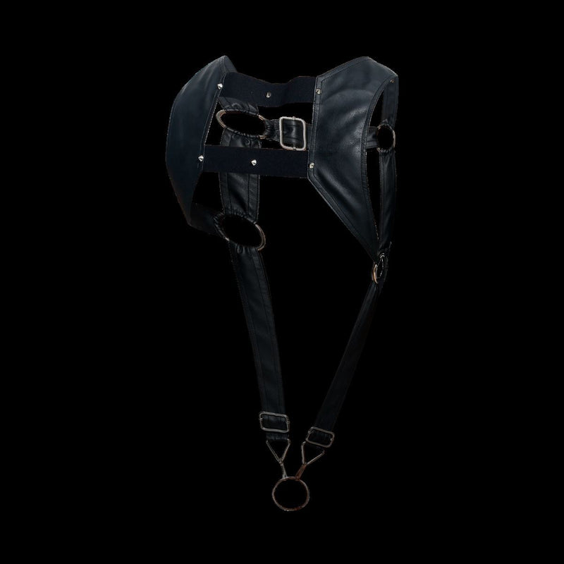 MOB DNGEON Harness Leather - Look CropTop With C - Ring Harness Black DMBL084