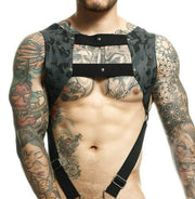 MOB DNGEON Harness Leather - Look CropTop With C - Ring Harness Midnight DMBL08 - SexyMenUnderwear.com
