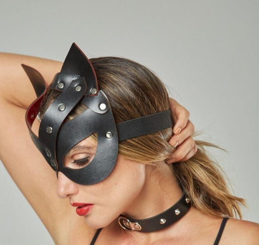 MOB DNGEON Malebasics Kitty Mask Synthetic Leather Black DWA011