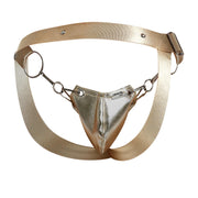 MOB DNGEON Snap - Jock Metal Ring Faux - Leather Jockstrap O/S Golden Mirror DMBL033
