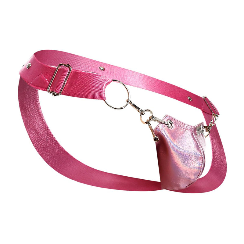 MOB DNGEON Snap Jock Metal Ring Open Back Jockstrap Pink Mirror O/S DMBL033
